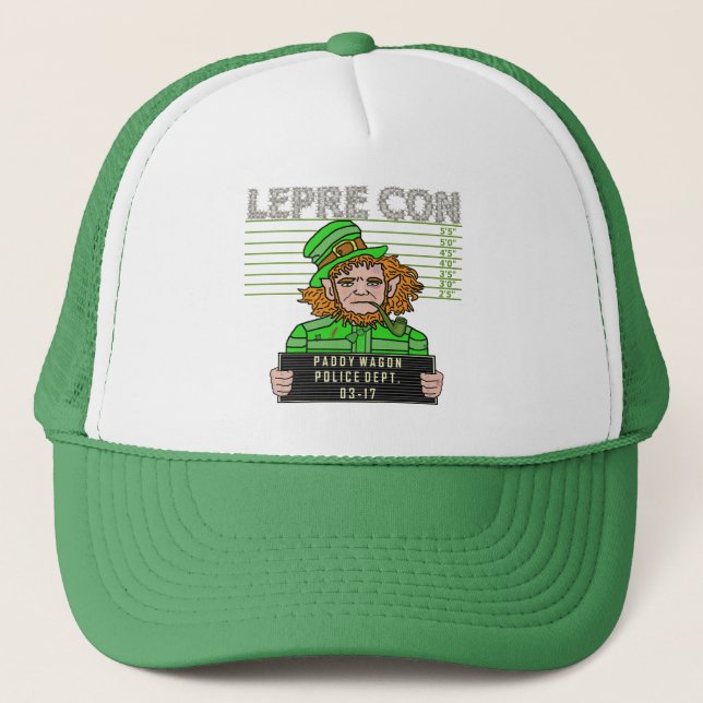 Gorra De Camionero Funny Leprechaun Leprecon Mugshot (Anverso)