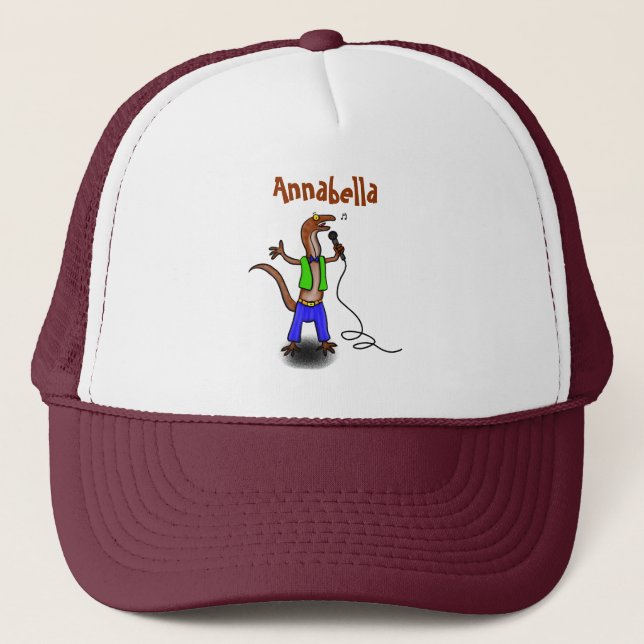 Gorra De Camionero Funny lizard singing with microphone cartoon (Anverso)