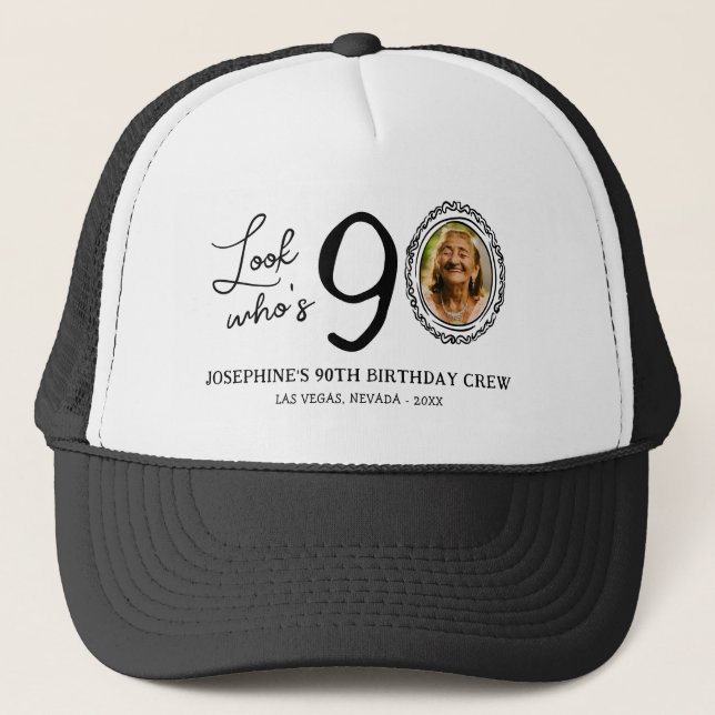 Gorra De Camionero Funny Look Who's 90! Photo 90th Birthday (Anverso)