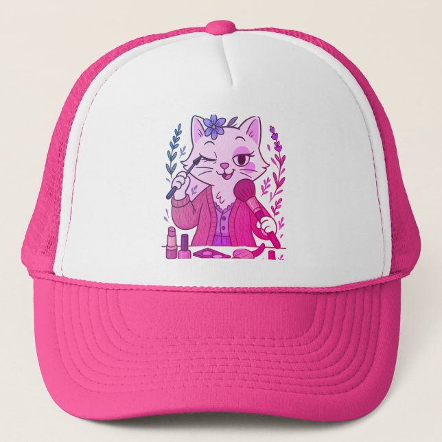Gorra De Camionero Funny Makeup Cat Hat - Cute Cartoon Cap (Anverso)