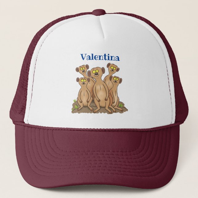Gorra De Camionero Funny meerkat ilustracion personalizado familiar (Anverso)