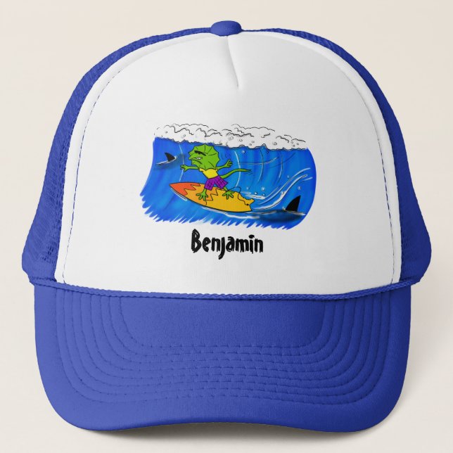 Gorra De Camionero Funny personalizado de surf con lagarto frito (Anverso)