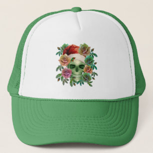 GORRA DE CAMIONERO FUNNY SANTA GREEN SKULL Y FLORES DE NAVIDADES