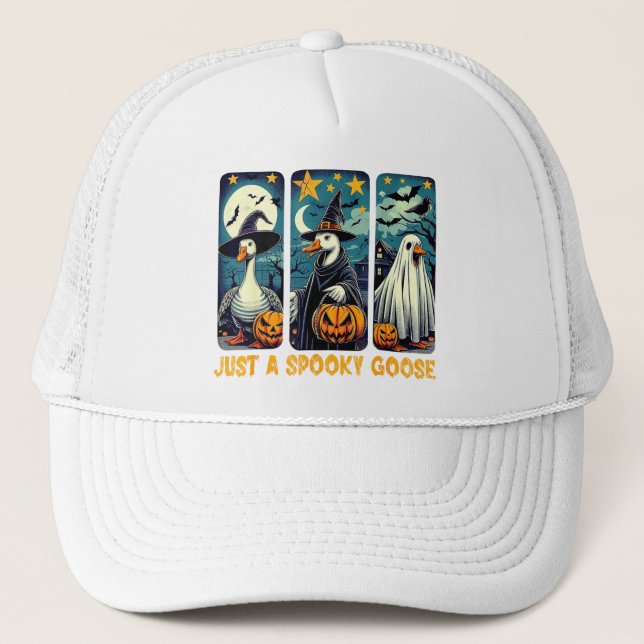 Gorra De Camionero Funny Spooky Goose Halloween Witch Pumpkin Art (Anverso)