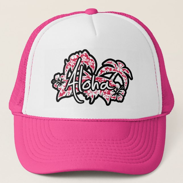 Gorra De Camionero Fuschia Tropical Hibiscus; Aloha (Anverso)