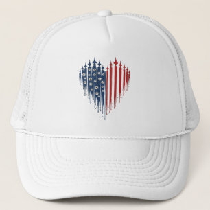 Gorra De Camionero Futbol USA Corazón Patriótico Goteo Bandera Caza 