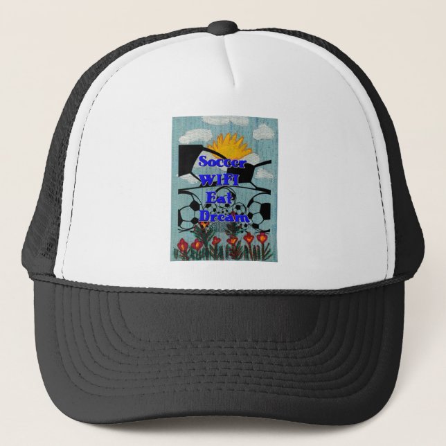 Gorra De Camionero Fútbol WIFI Eat Dream - Fun Sports Art Print (Anverso)