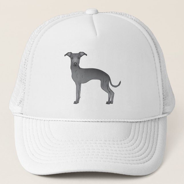 Gorra De Camionero Galgo azul italiano lindo perro caricaturista (Anverso)