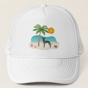 Gorra De Camionero Galgo Italiano Negro en Playa Tropical de Verano