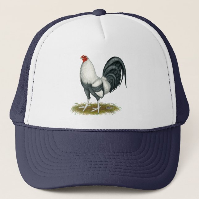 Gorra De Camionero Gallo de pelea americano del azul de la plata del (Anverso)