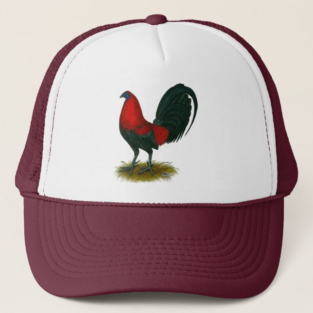 Gorra De Camionero Gallo de pelea americano:  Rojo de Brown (Anverso)