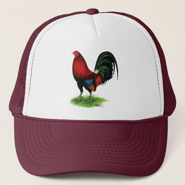 Gorra De Camionero Gallo de pelea:  Rojo oscuro (Anverso)