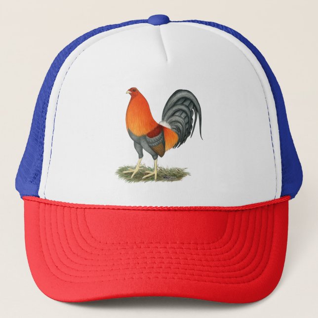 Gorra De Camionero Gallo del rojo azul del gallo de pelea (Anverso)