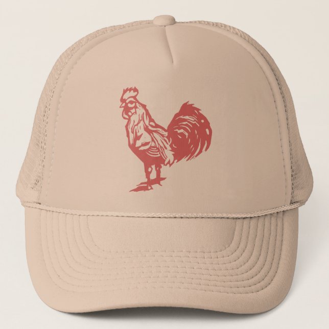 Gorra De Camionero Gallo Rojo Estilo Letterpress (Anverso)
