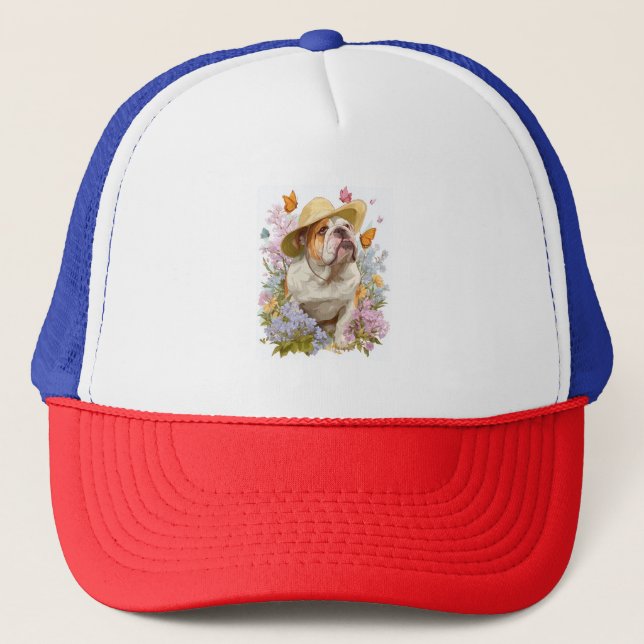 Gorra De Camionero Garden Bulldog � Floral Funny Dog (Anverso)
