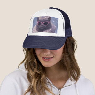 Gorra De Camionero Gatita Reina Glamurosa Retrato de Fantasía Brillan