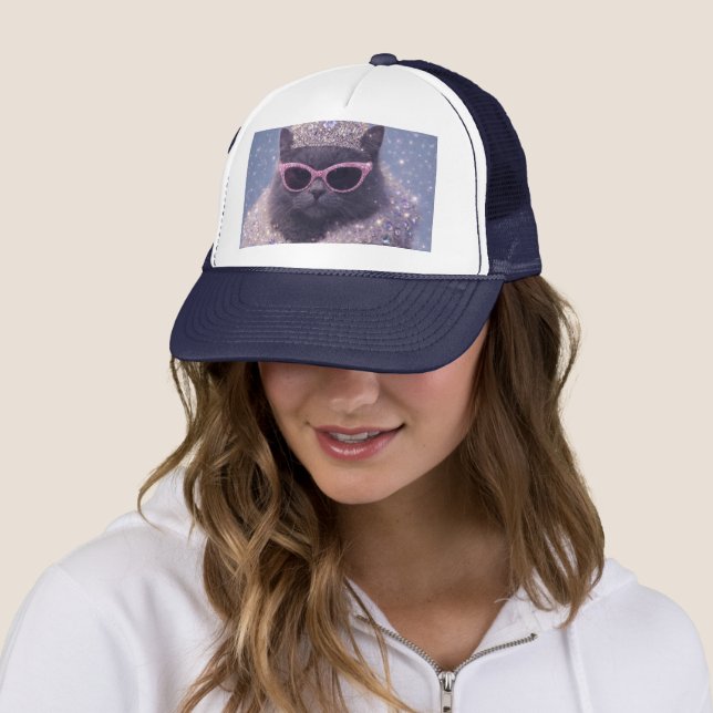 Gorra De Camionero Gatita Reina Glamurosa Retrato de Fantasía Brillan (In situ)