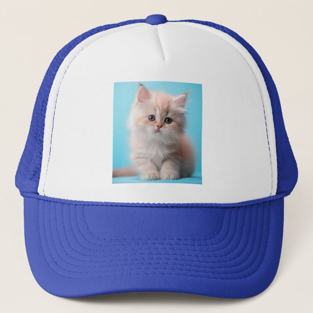 Gorra De Camionero Gatito Adorable con fondo azul (Anverso)