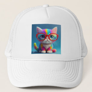 Gorra De Camionero Gatito de colores arcoíris que lleva gafas-46568