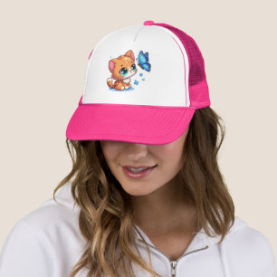 Gorra De Camionero Gatito/gato lindo y mariposa 