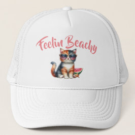 Gorra De Camionero Gato Adorable Sintiéndose Playero