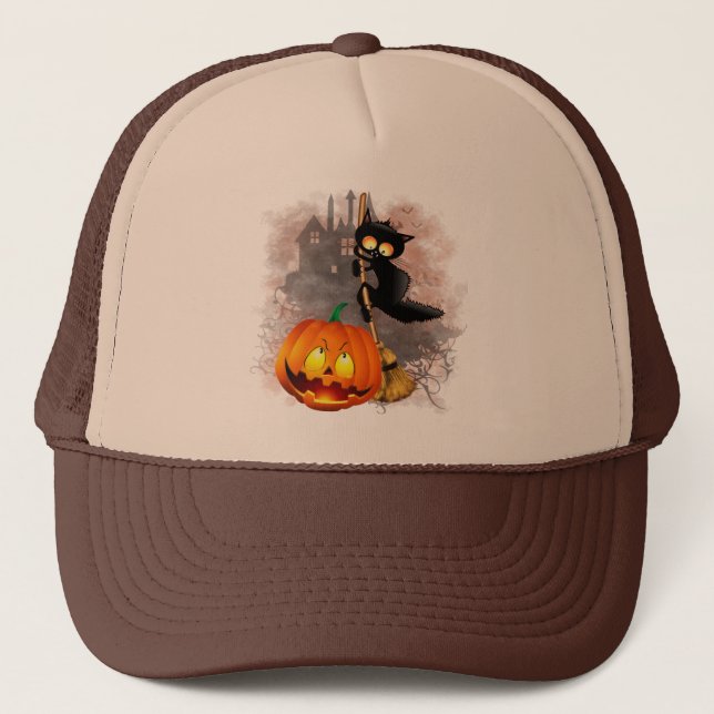 Gorra De Camionero Gato asustado por un personaje de Halloween divert (Anverso)