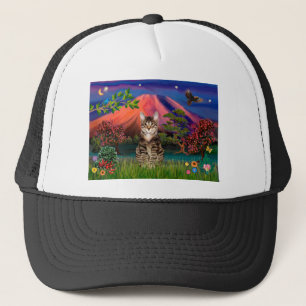 Gorra De Camionero Gato atigrado - Mt Fuji por la noche