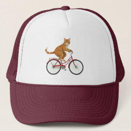 Gorra De Camionero Gato atigrado naranja en una bicicleta
