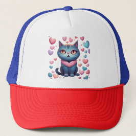 Gorra De Camionero Gato Azul Cutáneo Con Carne De Corazón | Kawaii Va