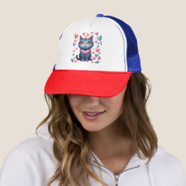 Gorra De Camionero Gato Azul Cutáneo Con Carne De Corazón | Kawaii Va