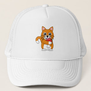 Gorra De Camionero Gato blanco Naranja lindo comiendo Personalizado d