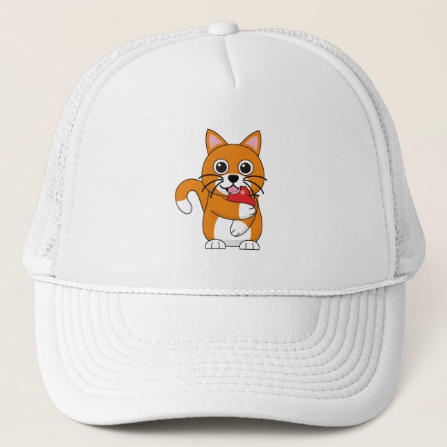 Gorra De Camionero Gato blanco Naranja lindo comiendo Personalizado d (Anverso)