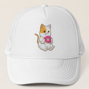 Gorra De Camionero Gato comiendo donut