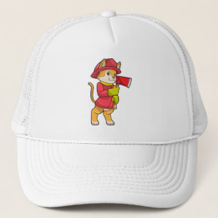 Gorra De Camionero Gato como bombero con hacha