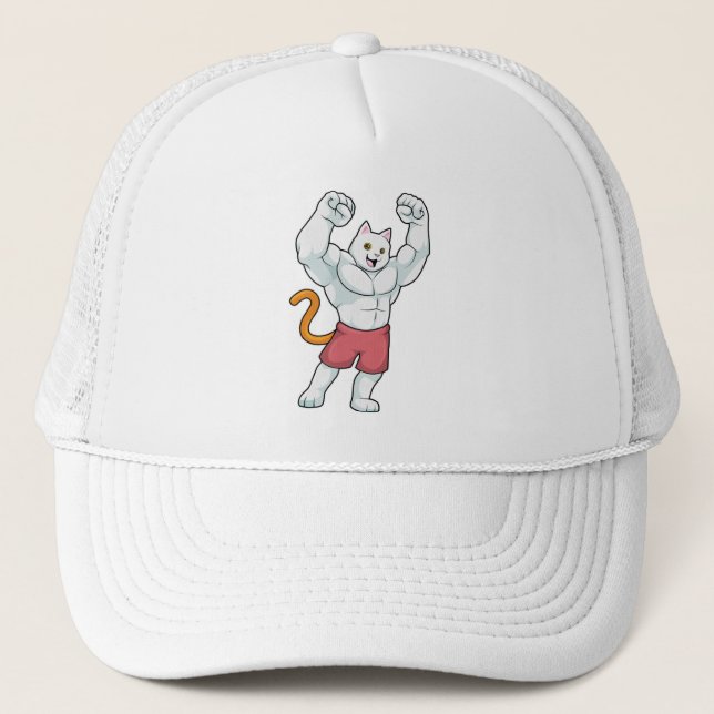 Gorra De Camionero Gato como culturista con músculos grandes (Anverso)
