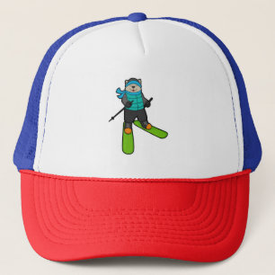 Gorra De Camionero Gato como esquiador con esquí