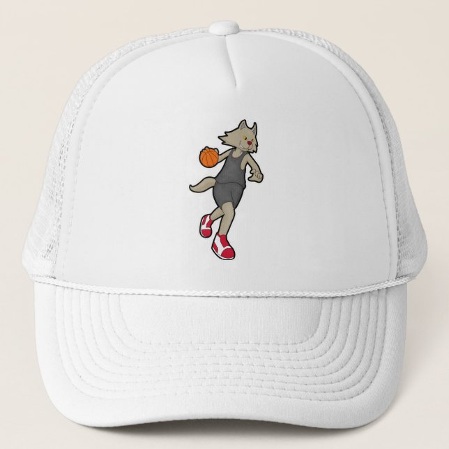 Gorra De Camionero Gato como jugador de baloncesto con baloncesto (Anverso)