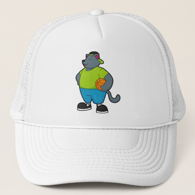 Gorra De Camionero Gato como jugador de baloncesto con baloncesto (Anverso)