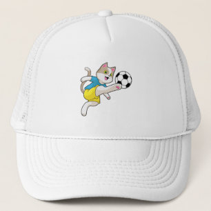 Gorra De Camionero Gato como jugador de fútbol con pelota de fútbol