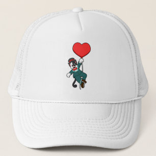 Gorra De Camionero Gato como novio con globo de corazón