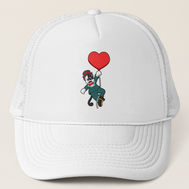 Gorra De Camionero Gato como novio con globo en forma de corazón (Anverso)