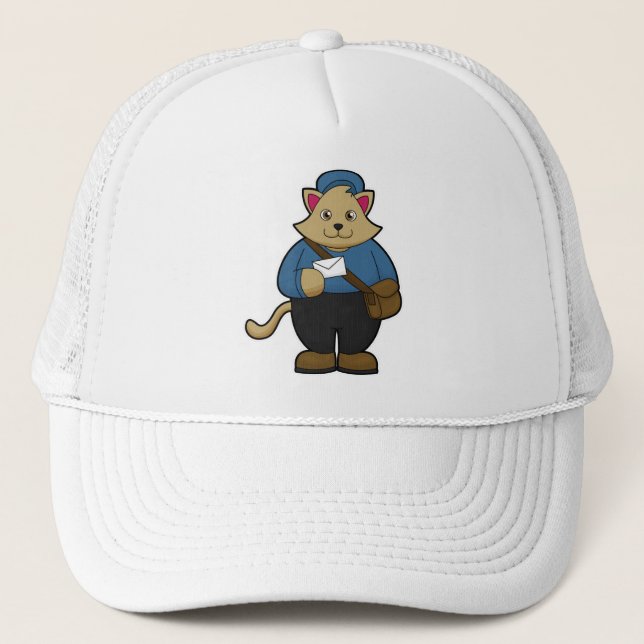 Gorra De Camionero Gato como Postman con sobre y bolsa (Anverso)