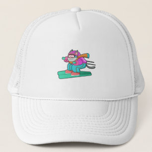 Gorra De Camionero Gato como saltador de esquí con gafas de esquí y e