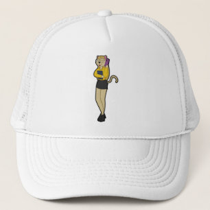 Gorra De Camionero Gato como secretario con portátil y teléfono móvil