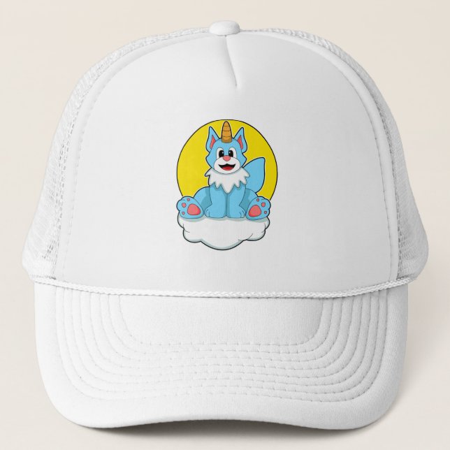Gorra De Camionero Gato como unicornio en nubes y sol (Anverso)