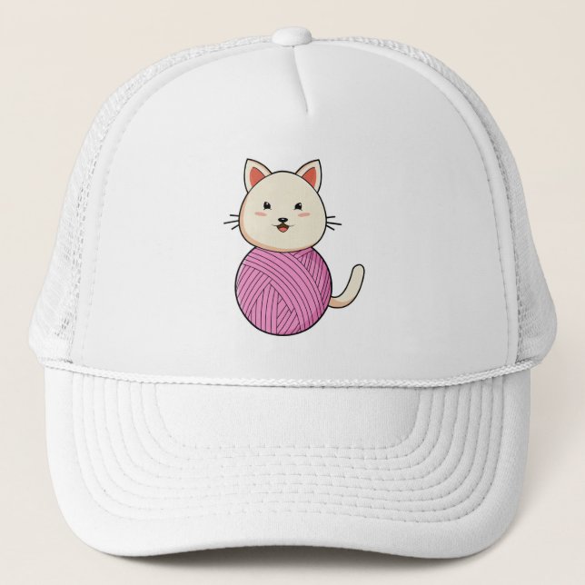 Gorra De Camionero Gato con bola de hilo de lana (Anverso)