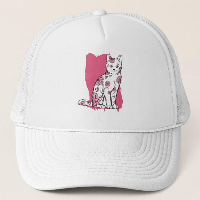 Gorra De Camionero Gato con flores (Anverso)