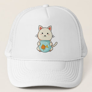 Gorra De Camionero Gato con pez en vidrio