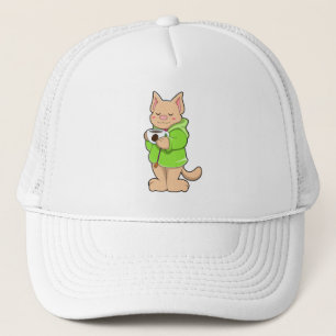 Gorra De Camionero Gato con taza de café y pijamas