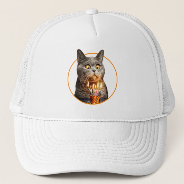 Gorra De Camionero Gato con vidrio caliente de cumpleaños (Anverso)